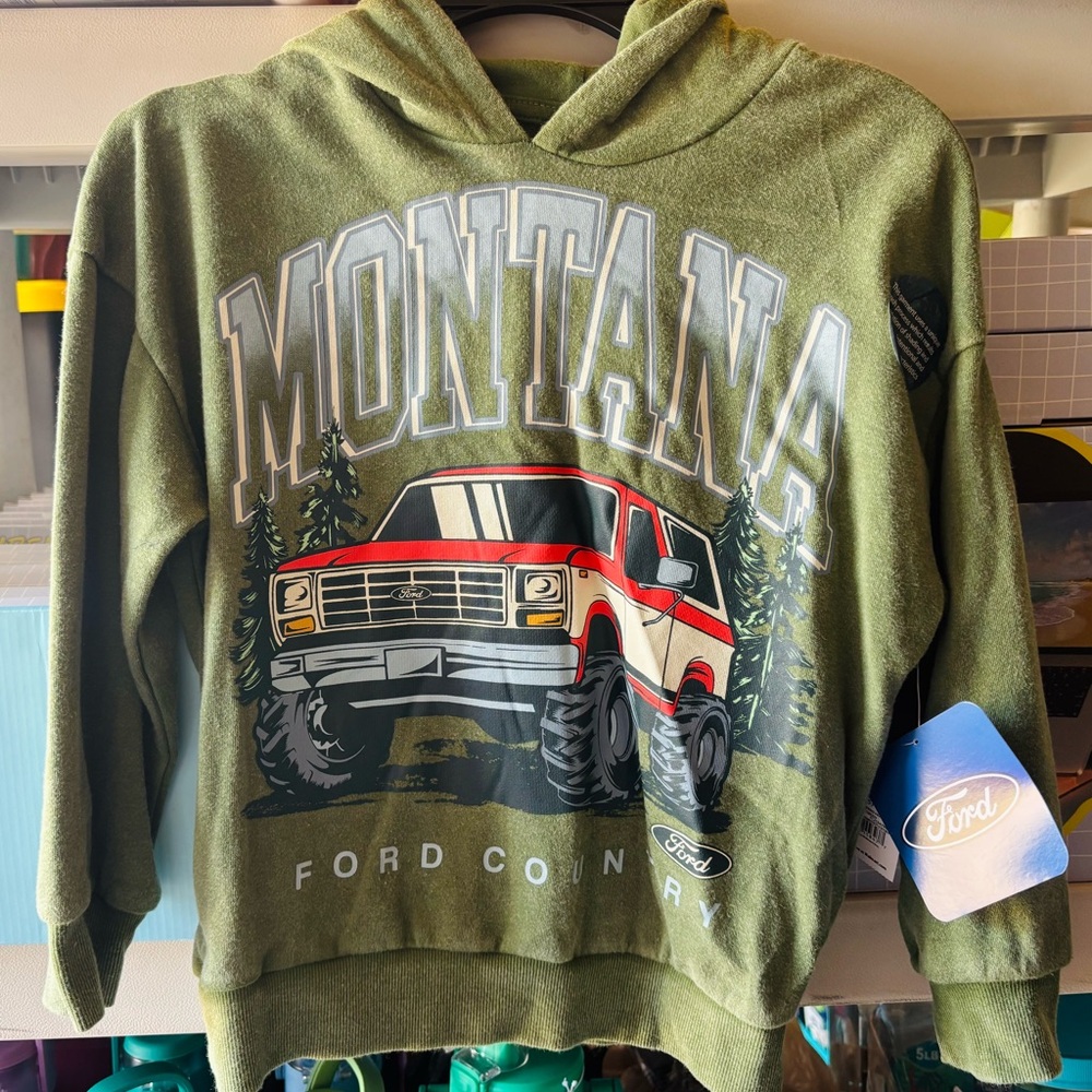 Ford Olive Green Crewneck Sweatshirt with Red & Cream Truck Graphic